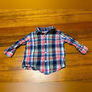 Janie and Jack Plaid Button-Down Shirt in Blue, Coral & Yellow Size 6-12 Months